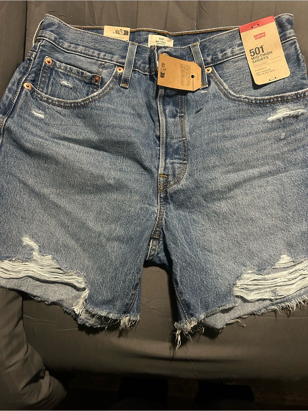 Levi's 501 Distressed Light Blue Jean Shorts